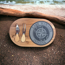 Load image into Gallery viewer, Lake Wawasee 2 1/2&quot; x 7 3/4&quot; Acacia Wood/Slate Oval Cheese Set with Two Tools